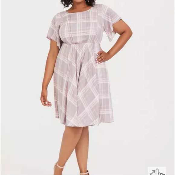 Torrid Lilac Purple & Blush Pink Plaid Challis Skater Dress - Picture 1 of 5